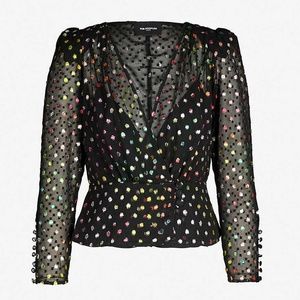 Kooples Black Wrap Top w/ multicolored Dot Pattern